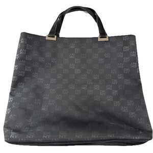 DKNY Women's Handbag Purse Tote Satchel Large Black Logo Silver Accent EUC